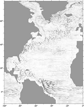 Near surface currents for Atlantic from a numerical model