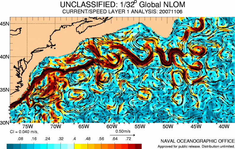 navy layered ocean model results for Gulf Stream